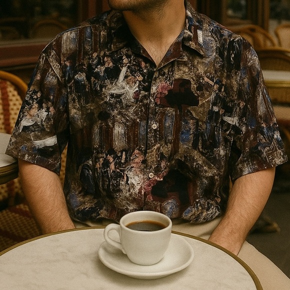 Guy Buffet Parisian Cafe Silk Button Front Camp Shirt Men Medium Casual Luxury - Picture 8 of 8